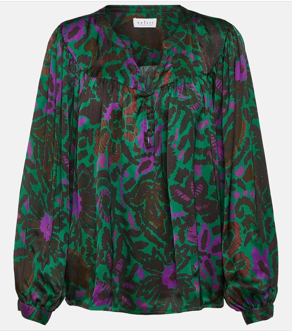 VELVET by GRAHAM & SPENCER NWT Evereve Reeve Peasant Top in Green Purple // XS